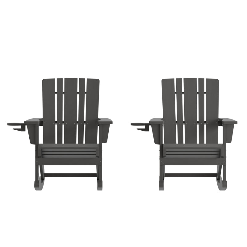 Hedley Adirondack Rocking Chair with Cup Holder, Weather Resistant HDPE Adirondack Rocking Chair, Set of 2