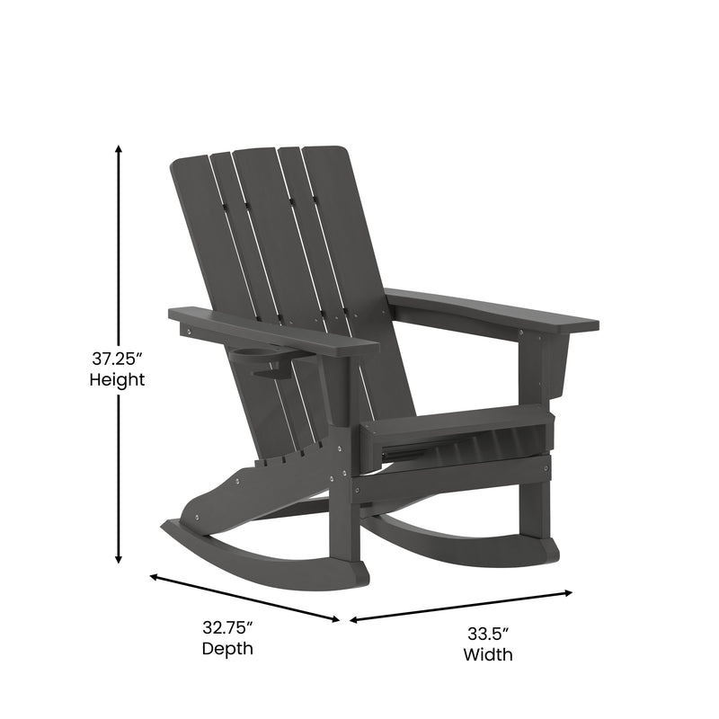 Hedley Adirondack Rocking Chair with Cup Holder, Weather Resistant HDPE Adirondack Rocking Chair, Set of 2