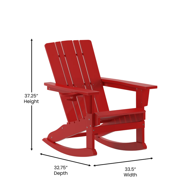 Hedley Adirondack Rocking Chair with Cup Holder, Weather Resistant HDPE Adirondack Rocking Chair, Set of 2