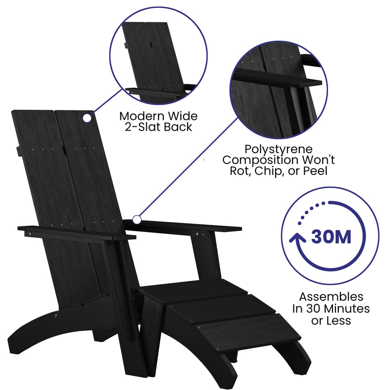 Brady Dual Slat Poly Resin Adirondack Chair with Foot Rest