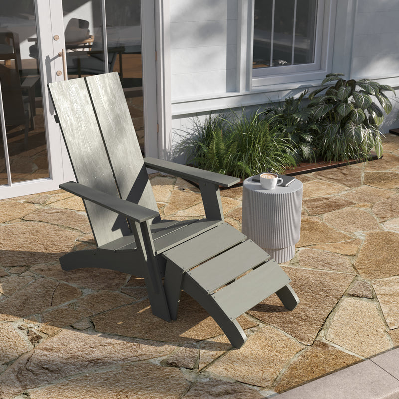 Brady Dual Slat Poly Resin Adirondack Chair with Foot Rest