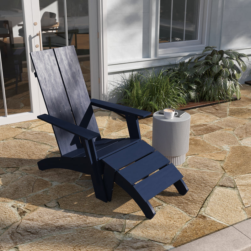 Brady Dual Slat Poly Resin Adirondack Chair with Foot Rest