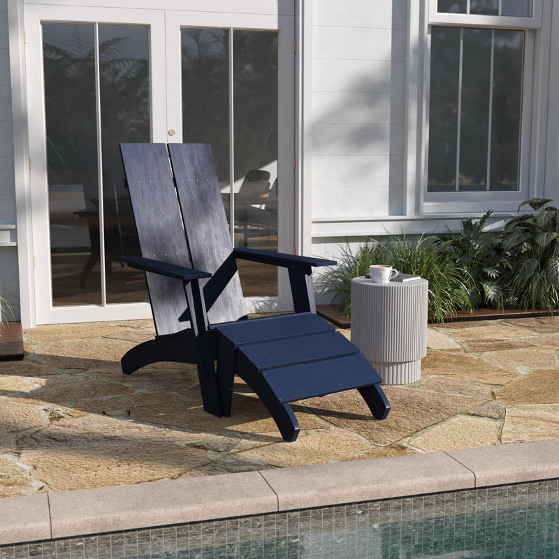 Brady Dual Slat Poly Resin Adirondack Chair with Foot Rest