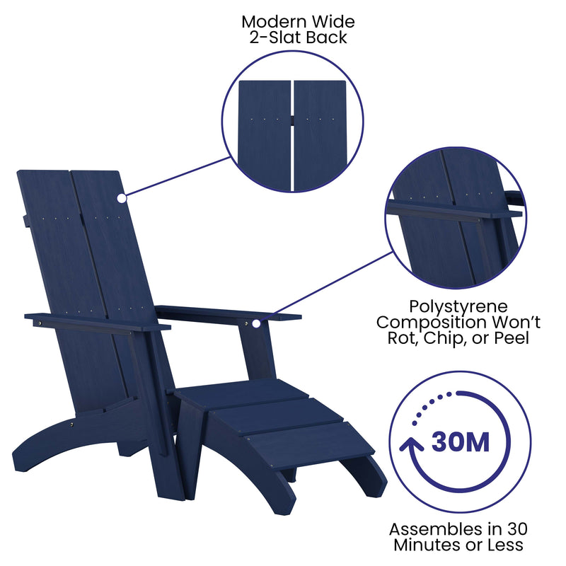 Brady Dual Slat Poly Resin Adirondack Chair with Foot Rest