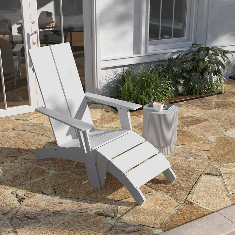 Brady Dual Slat Poly Resin Adirondack Chair with Foot Rest