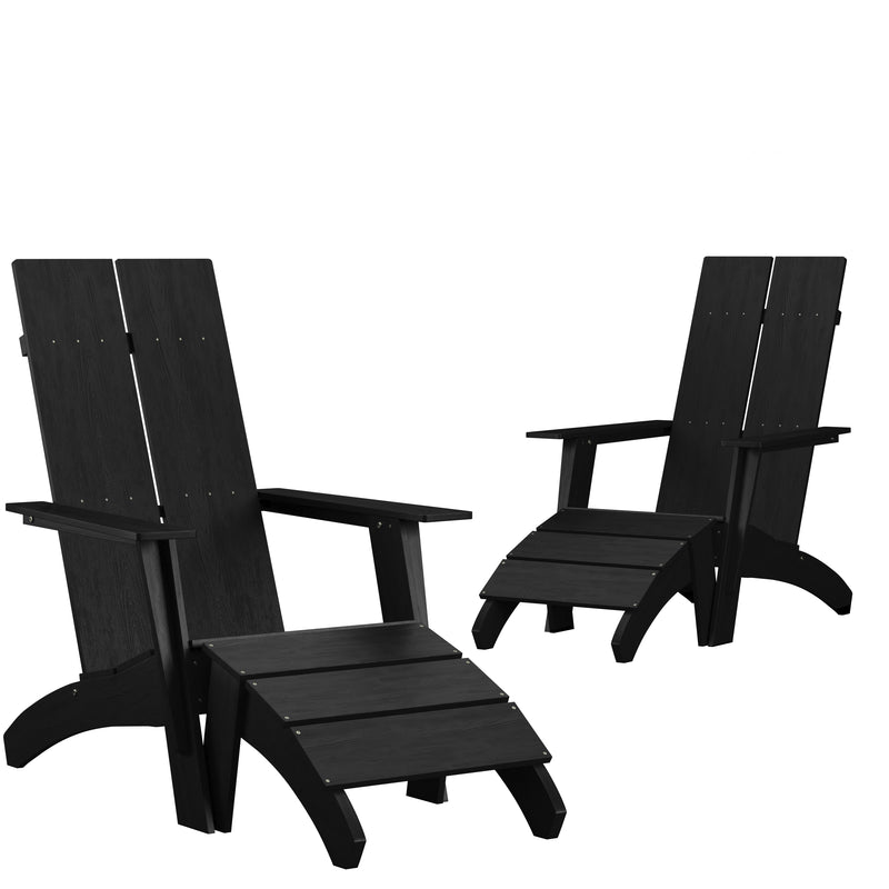 Brady Dual Slat Back Poly Resin Adirondack Chairs with Foot Rests