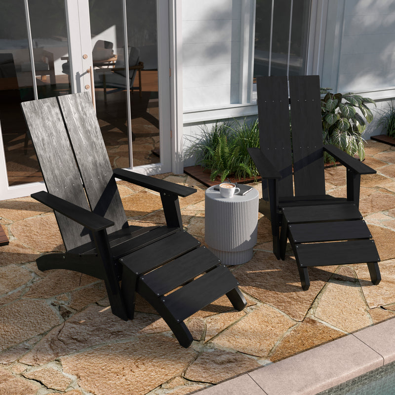 Brady Dual Slat Back Poly Resin Adirondack Chairs with Foot Rests