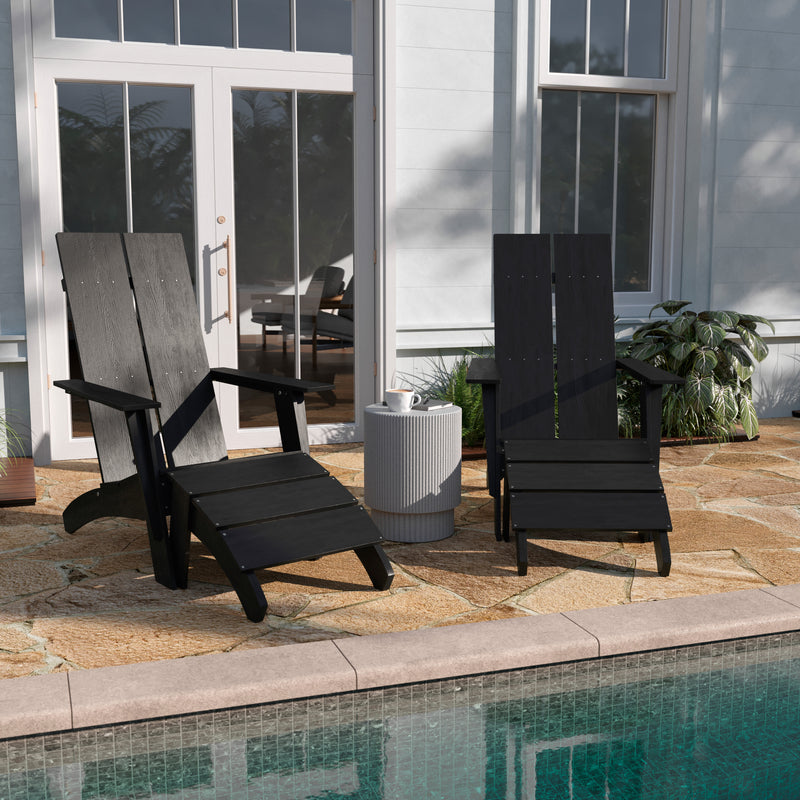 Brady Dual Slat Back Poly Resin Adirondack Chairs with Foot Rests