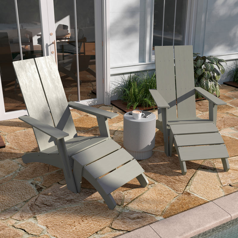 Brady Dual Slat Back Poly Resin Adirondack Chairs with Foot Rests