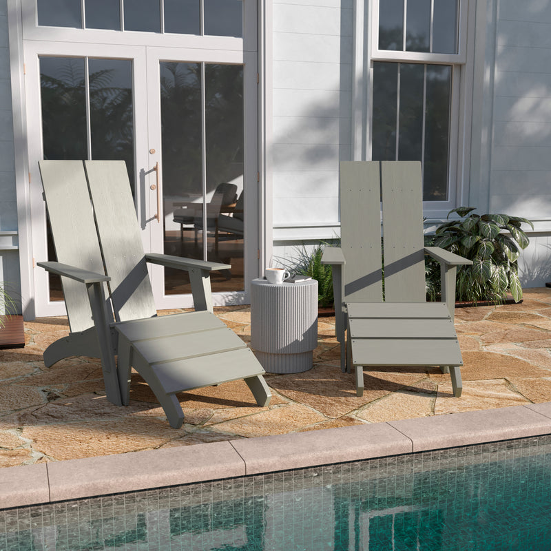 Brady Dual Slat Back Poly Resin Adirondack Chairs with Foot Rests