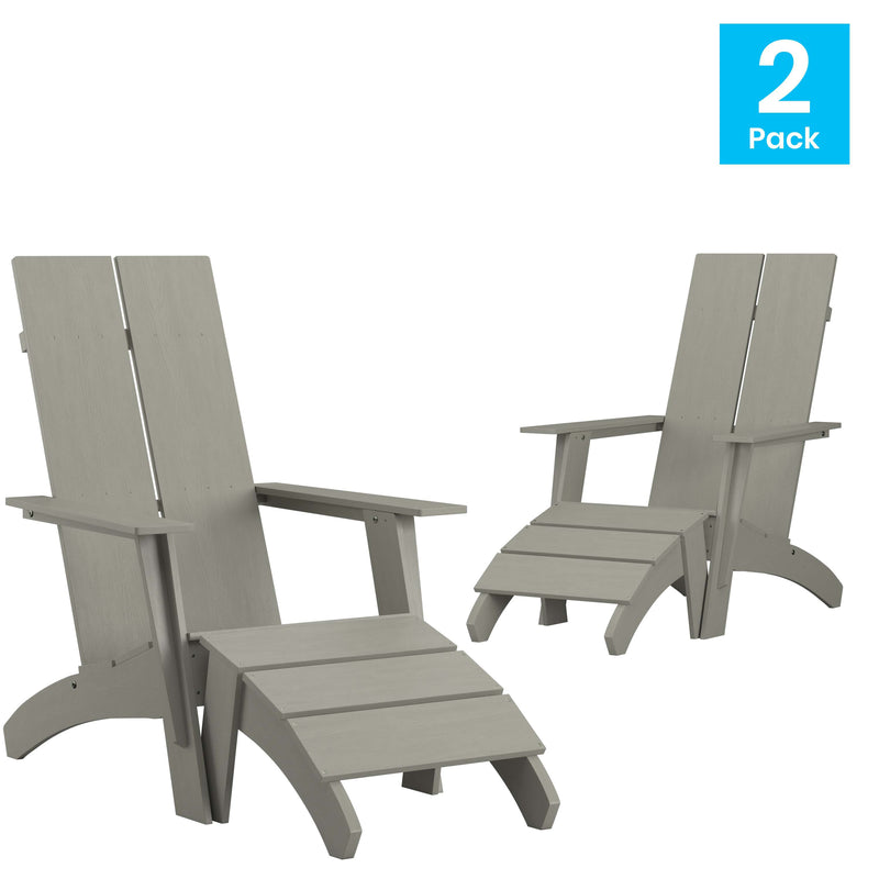 Brady Dual Slat Back Poly Resin Adirondack Chairs with Foot Rests