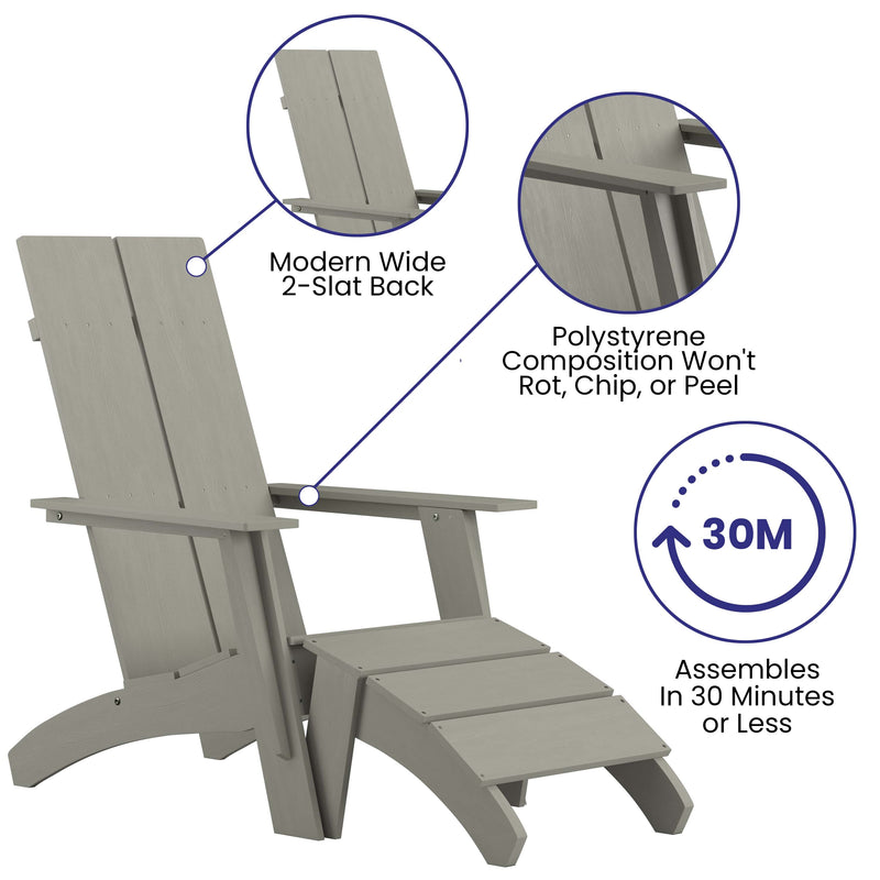 Brady Dual Slat Back Poly Resin Adirondack Chairs with Foot Rests