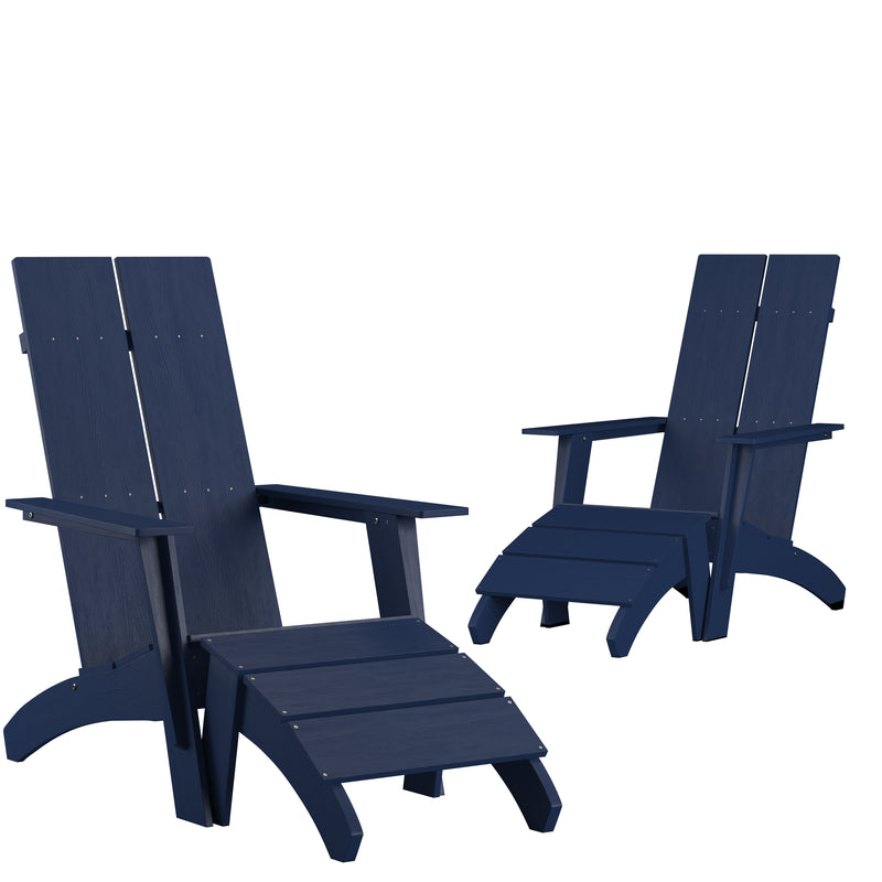 Brady Dual Slat Back Poly Resin Adirondack Chairs with Foot Rests