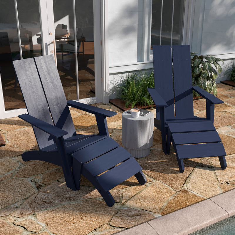 Brady Dual Slat Back Poly Resin Adirondack Chairs with Foot Rests