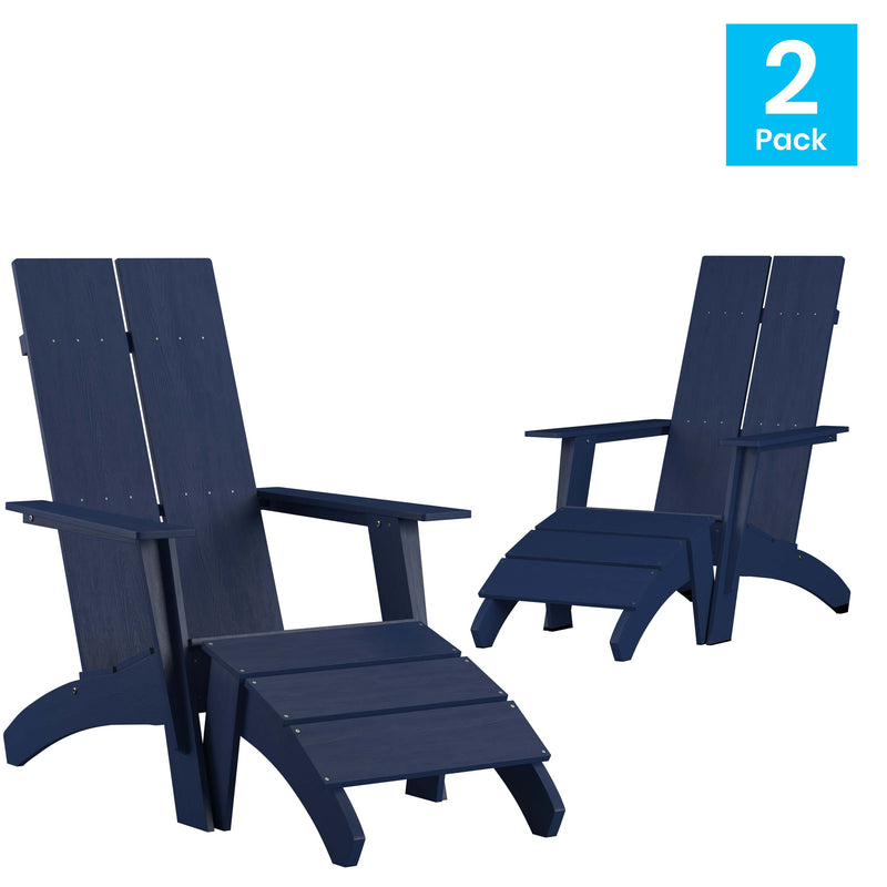 Brady Dual Slat Back Poly Resin Adirondack Chairs with Foot Rests