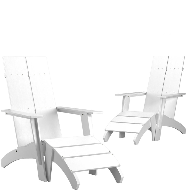 Brady Dual Slat Back Poly Resin Adirondack Chairs with Foot Rests