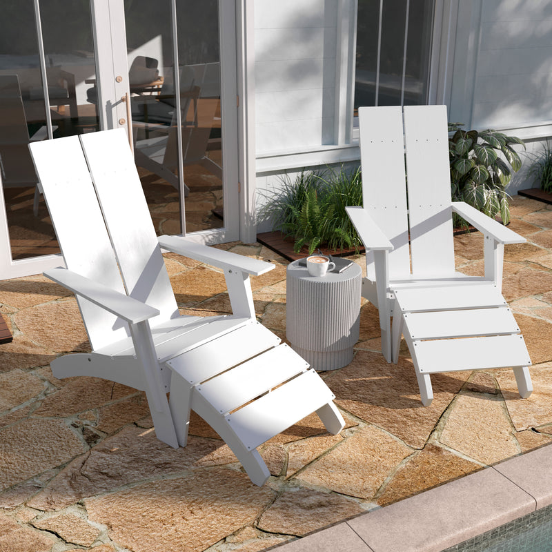 Brady Dual Slat Back Poly Resin Adirondack Chairs with Foot Rests