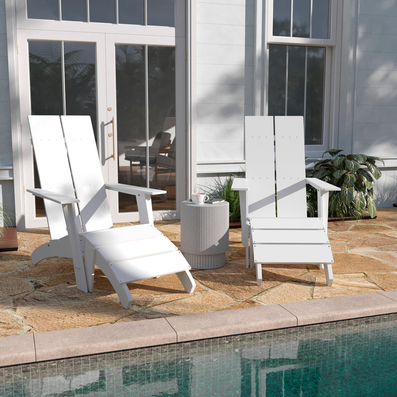 Brady Dual Slat Back Poly Resin Adirondack Chairs with Foot Rests