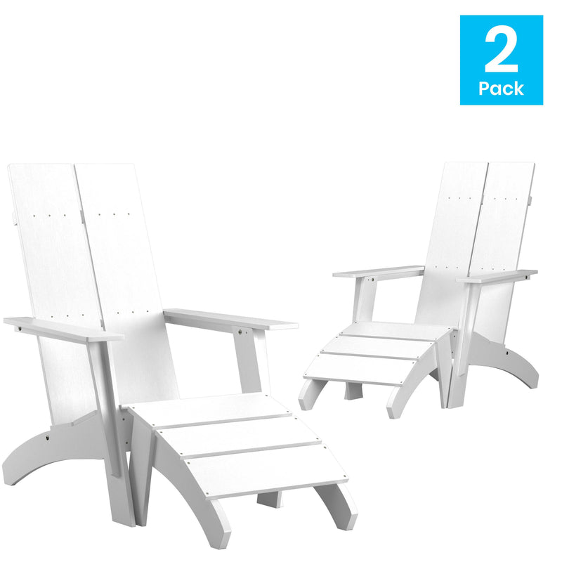 Brady Dual Slat Back Poly Resin Adirondack Chairs with Foot Rests