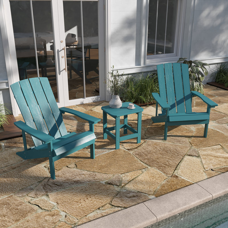 2 Pack Charlestown All-Weather Poly Resin Wood Adirondack Chairs with Side Table