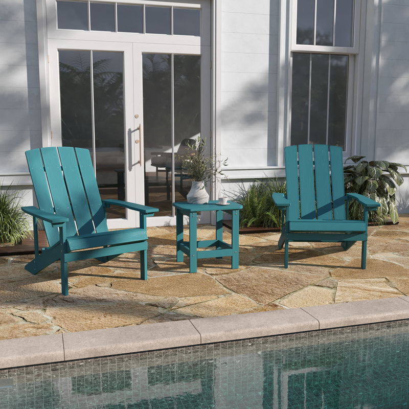 2 Pack Charlestown All-Weather Poly Resin Wood Adirondack Chairs with Side Table