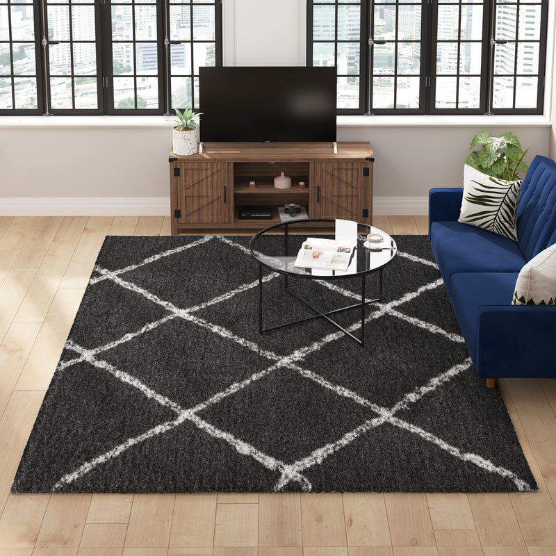 Roxy Shag Style Diamond Trellis Area Rug