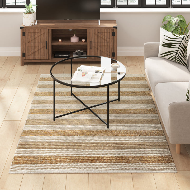 Mariah 5' x 7' Handwoven Striped Jute Blend Area Rug in Natural Tones