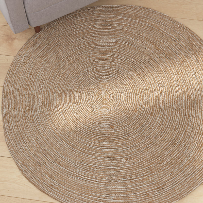 Kelsey 4 Foot Round Braided Design Natural Jute and Polyester Blend Indoor Area Rug