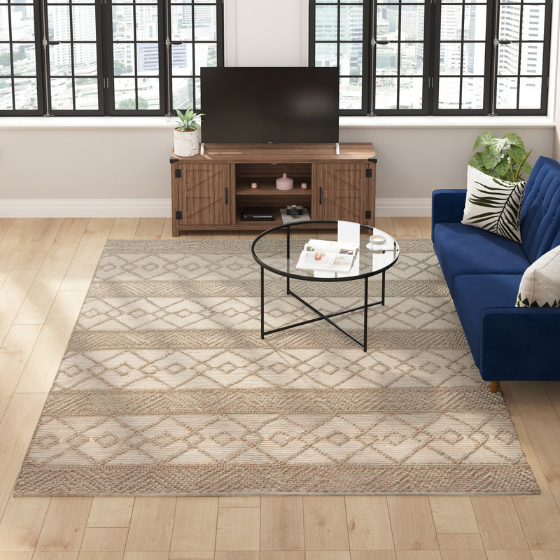 Melissa Ivory Geometric Design Handwoven Area Rug - Wool/Polyester/Cotton Blend