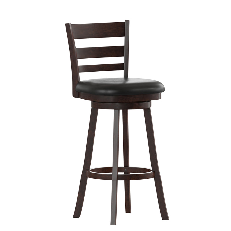 Zayne Classic Ladderback Wooden Swivel Bar Stool with Faux Leather Seat