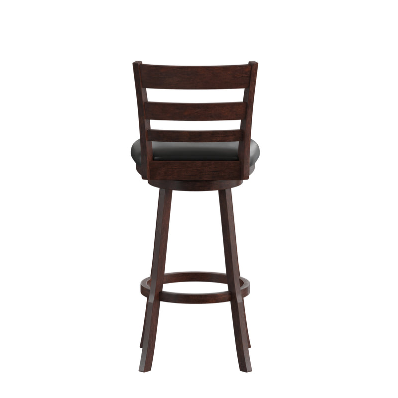 Zayne Classic Ladderback Wooden Swivel Bar Stool with Faux Leather Seat