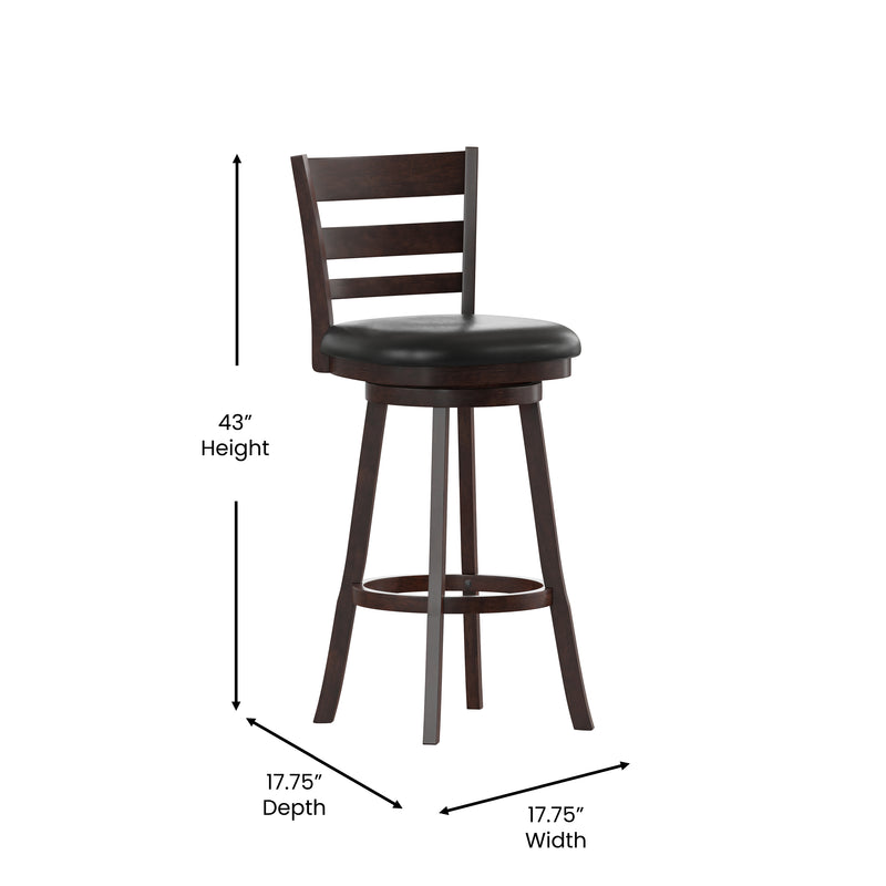 Zayne Classic Ladderback Wooden Swivel Bar Stool with Faux Leather Seat