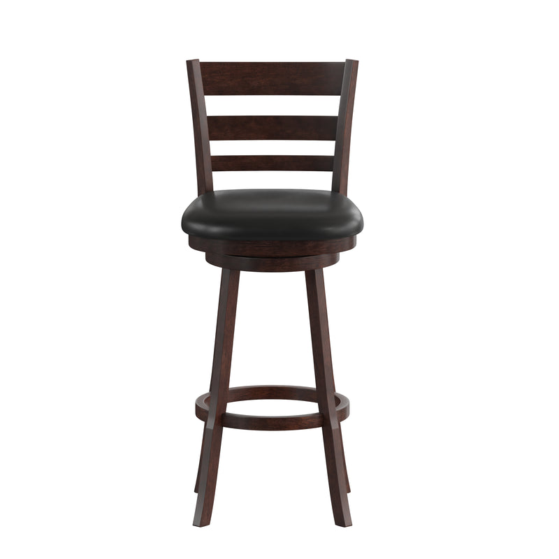 Zayne Classic Ladderback Wooden Swivel Bar Stool with Faux Leather Seat