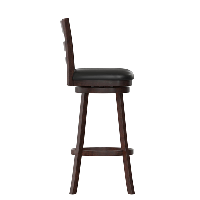 Zayne Classic Ladderback Wooden Swivel Bar Stool with Faux Leather Seat