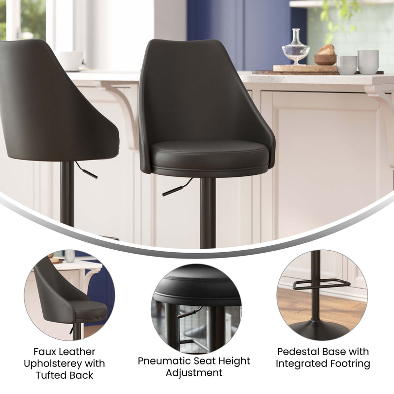 Cassie Set of 2 Modern Adjustable Height Stool with Upholstered Abbreviated Barrel Seat