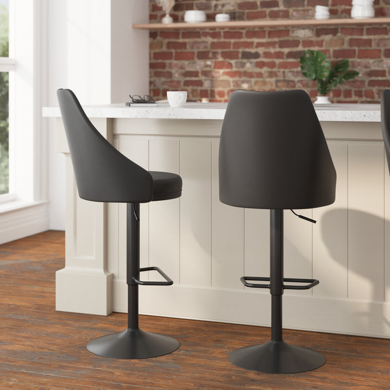 Cassie Set of 2 Modern Adjustable Height Stool with Upholstered Abbreviated Barrel Seat