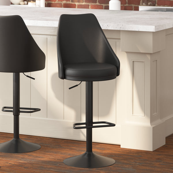 Cassie Set of 2 Modern Adjustable Height Stool with Upholstered Abbreviated Barrel Seat