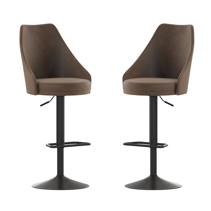 Cassie Set of 2 Modern Adjustable Height Stool with Faux Leather Abbreviated Barrel Seat