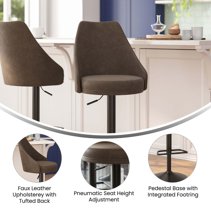 Cassie Set of 2 Modern Adjustable Height Stool with Faux Leather Abbreviated Barrel Seat