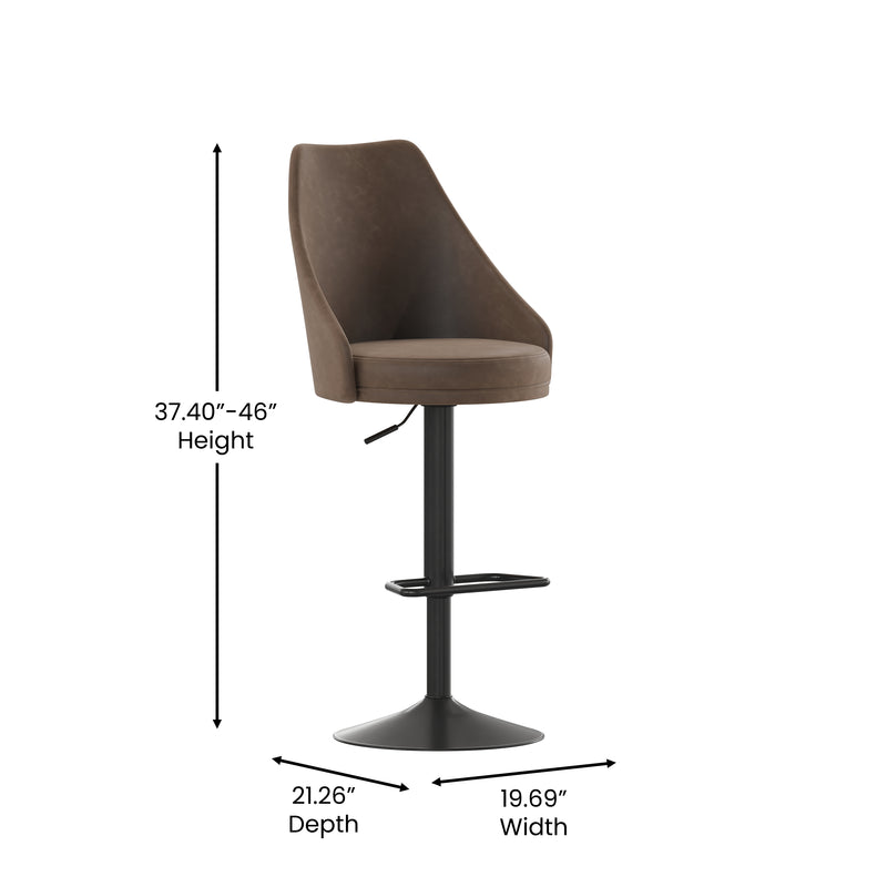 Cassie Set of 2 Modern Adjustable Height Stool with Faux Leather Abbreviated Barrel Seat