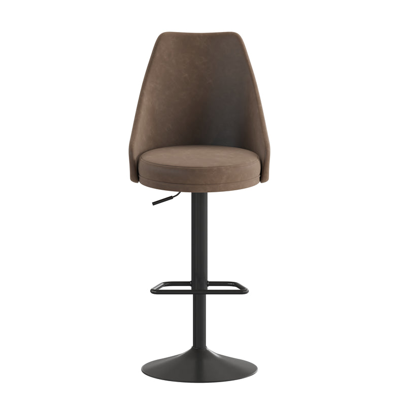 Cassie Set of 2 Modern Adjustable Height Stool with Faux Leather Abbreviated Barrel Seat