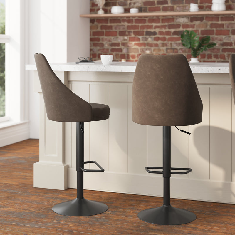 Cassie Set of 2 Modern Adjustable Height Stool with Faux Leather Abbreviated Barrel Seat