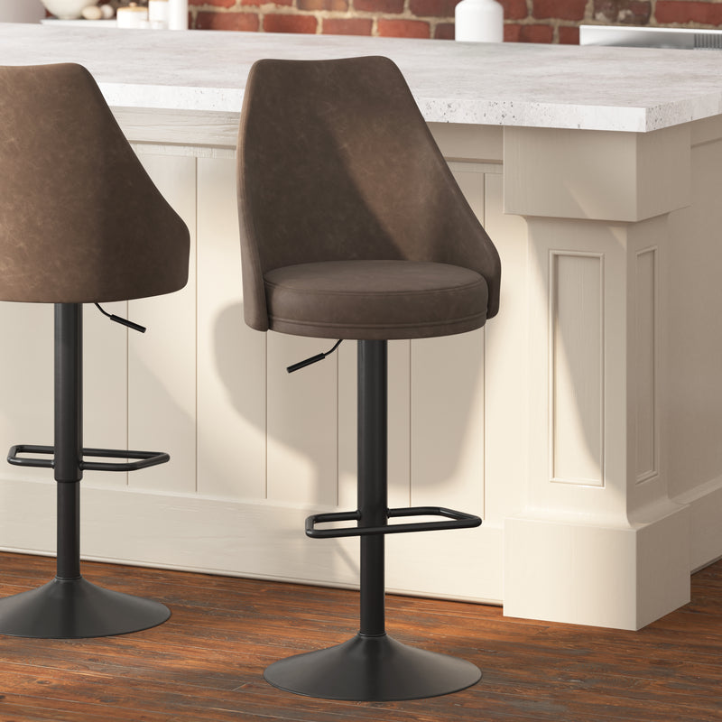 Cassie Set of 2 Modern Adjustable Height Stool with Faux Leather Abbreviated Barrel Seat