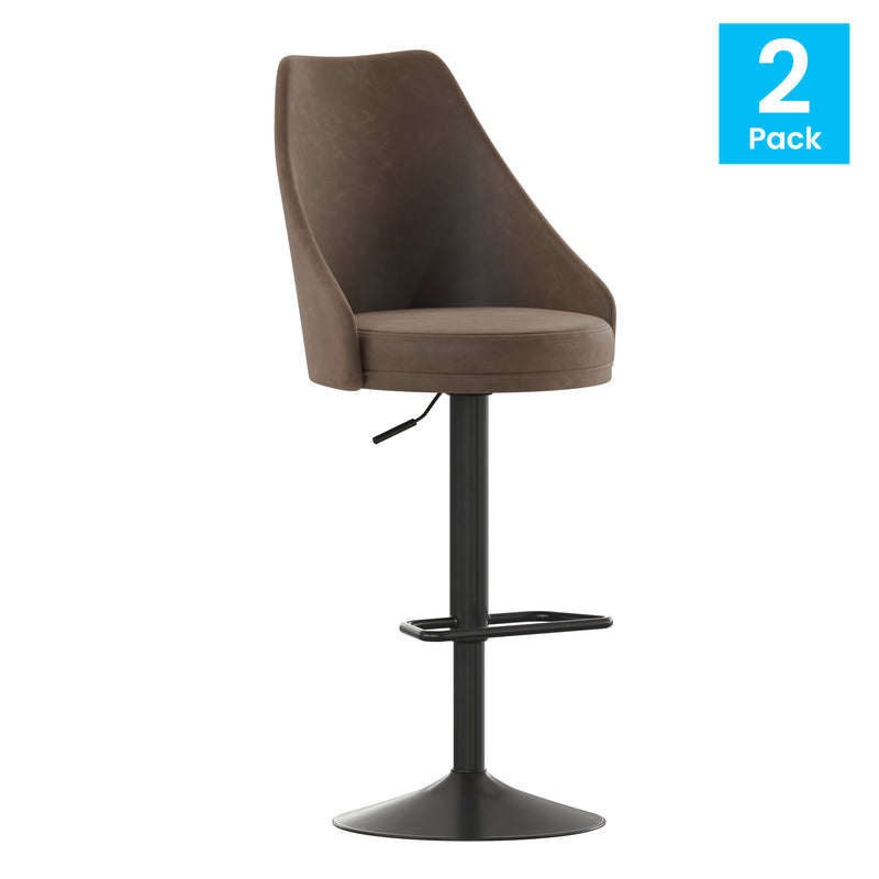 Cassie Set of 2 Modern Adjustable Height Stool with Faux Leather Abbreviated Barrel Seat