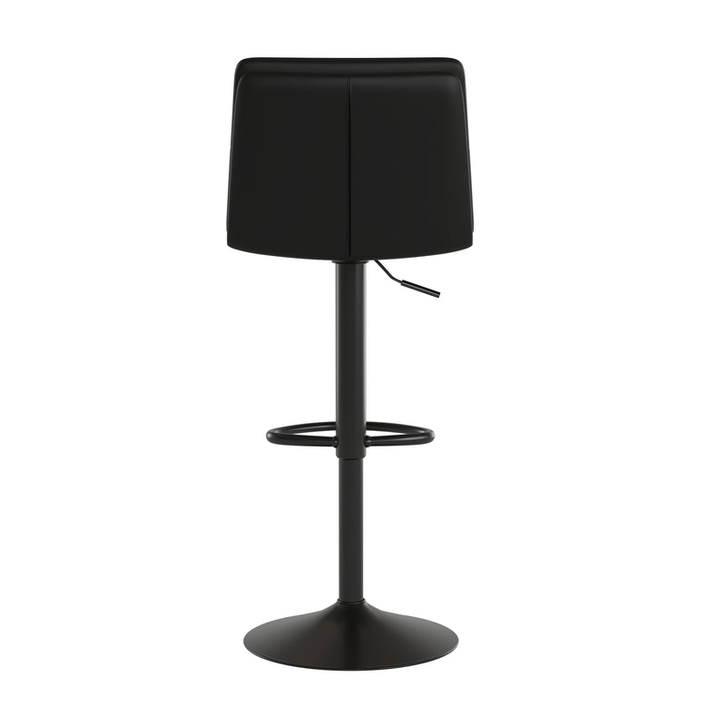 Drummond Set of 2 Modern Adjustable Height Upholstered Channel Stitched Barstools with Pedestal Base