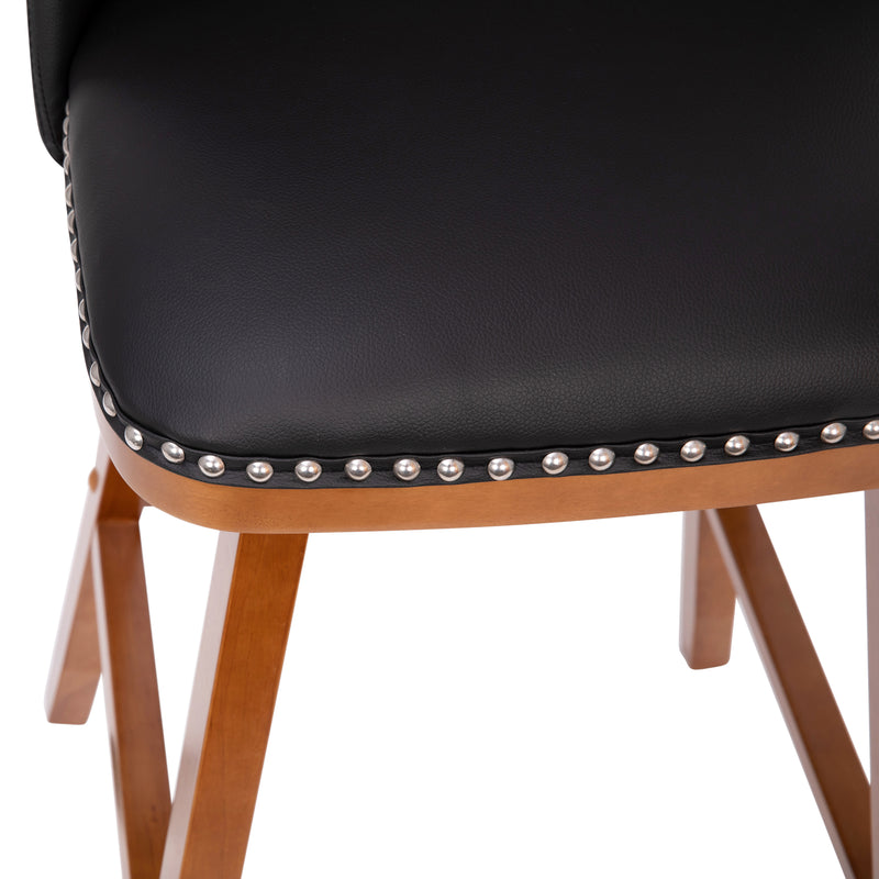 Nina Transitional Upholstered Bar Stools with Nailhead Trim and Wood Grain Finish, Set of 2