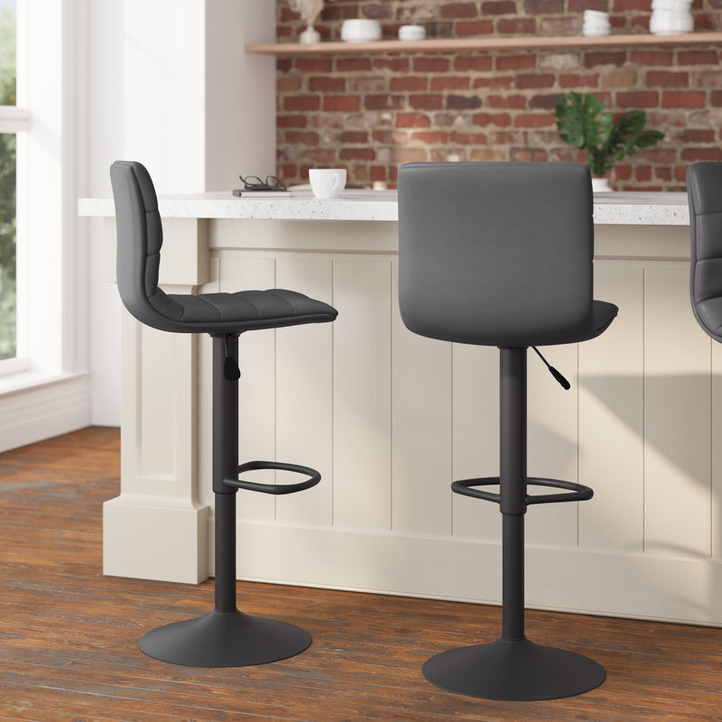 Duran Modern Adjustable Height Upholstered Channel Stitched Barstool with Pedestal Base