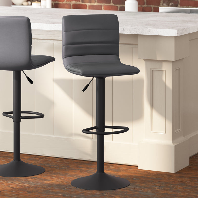 Duran Modern Adjustable Height Upholstered Channel Stitched Barstool with Pedestal Base