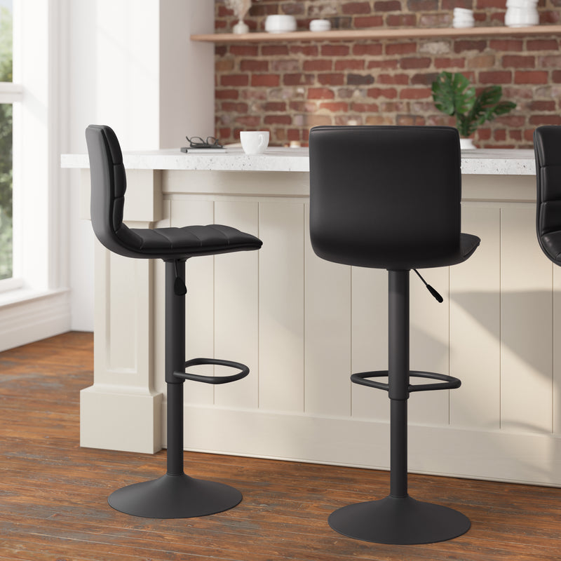 Duran Modern Adjustable Height Upholstered Channel Stitched Barstool with Pedestal Base