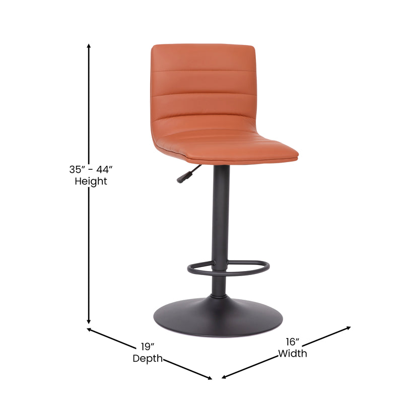 Duran Modern Adjustable Height Upholstered Channel Stitched Barstool with Pedestal Base